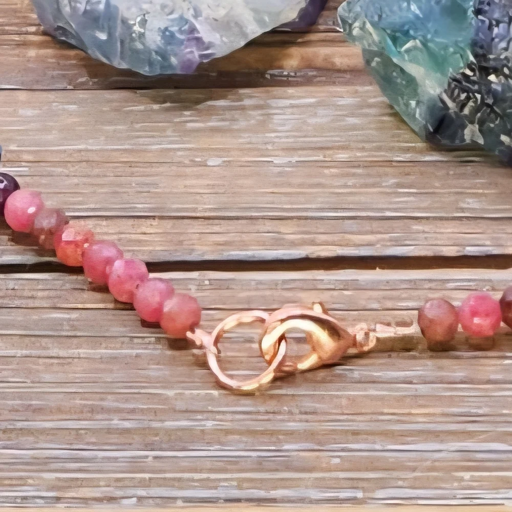 Thulite, Green Fluorite and Copper Beaded Necklace